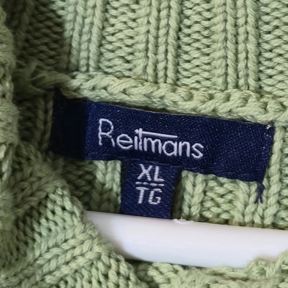 Reitmans XL Sage Green Ribbed Mock Neck Sweater Zipper Detail Soft Cotton Knit - Picture 7 of 12